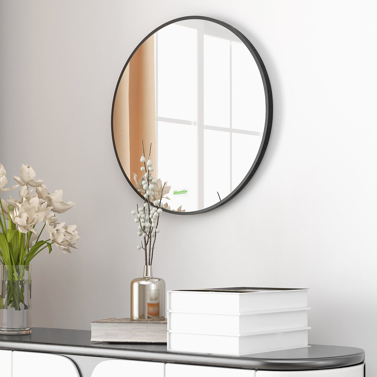 Ronde Wandspiegel – Spiegel, Wandspiegel, Badkamerspiegel, Slaapkamerspiegel – Zwart Metalen Frame – Ø50 cm – Duurzaam & Eenvoudig Te Bevestigen
