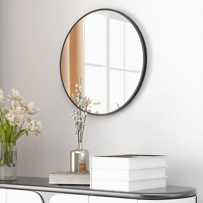 Ronde Wandspiegel – Spiegel, Wandspiegel, Badkamerspiegel, Slaapkamerspiegel – Zwart Metalen Frame – Ø50 cm – Duurzaam & Eenvoudig Te Bevestigen