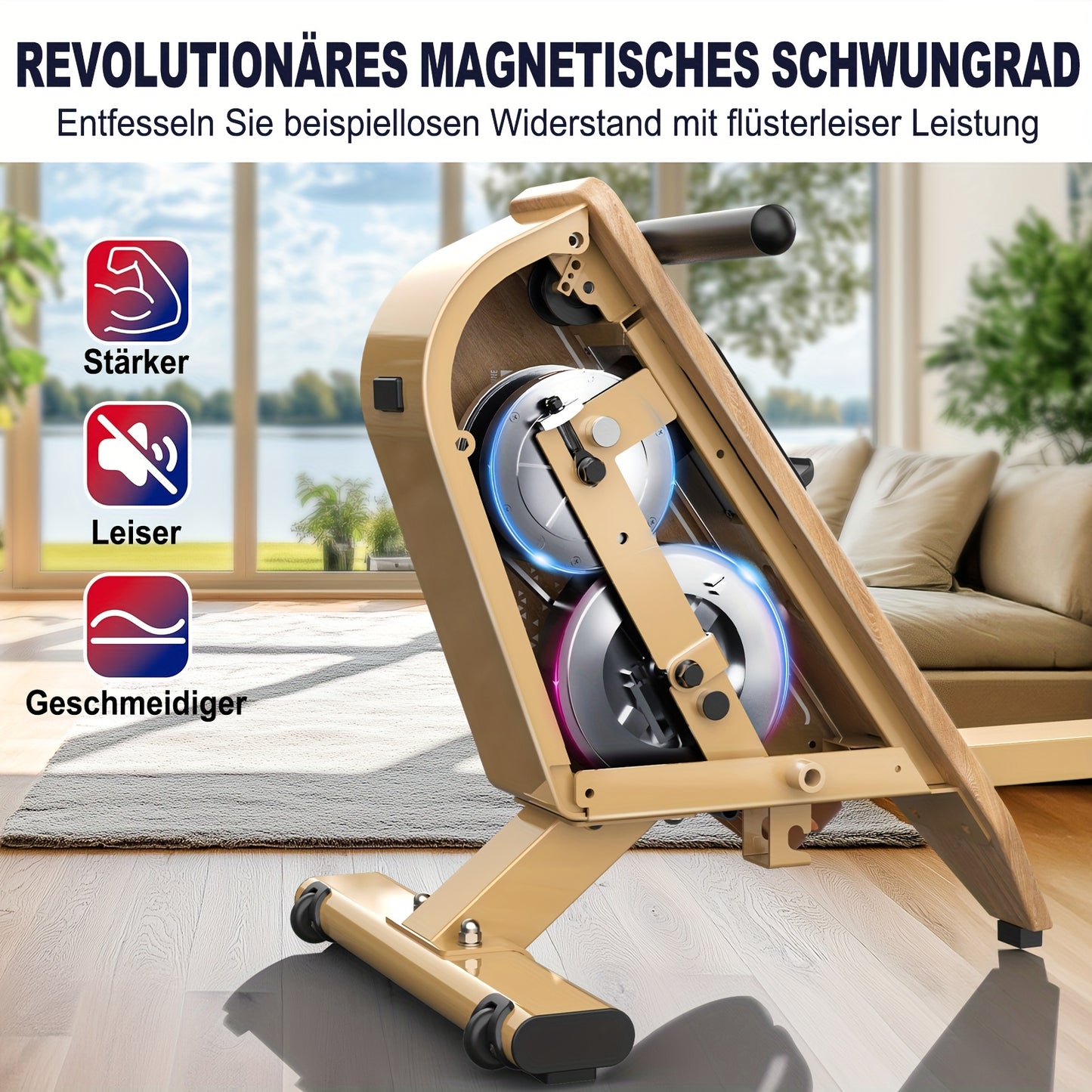 Roeitrainer – Roeimachine – Roeiapparaat – Fitness Roeitrainer – Magnetische Roeimachine – 16 Weerstandsniveaus – Draadloos LCD-scherm – Compact Met Verticale Opslag – Max 150 kg