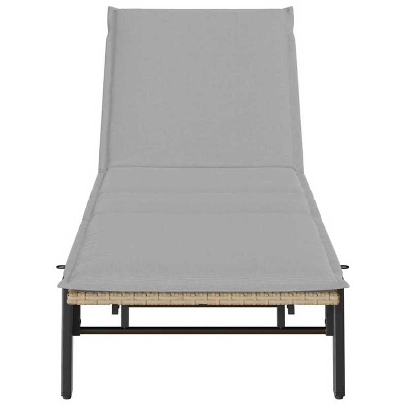 Ligstoel – Zonne-ligstoel – Tuinstoel – Relaxstoel – Lounger – Beige Poly Rattan – Ergonomisch Verstelbaar – Gel Memory Foam Kussen