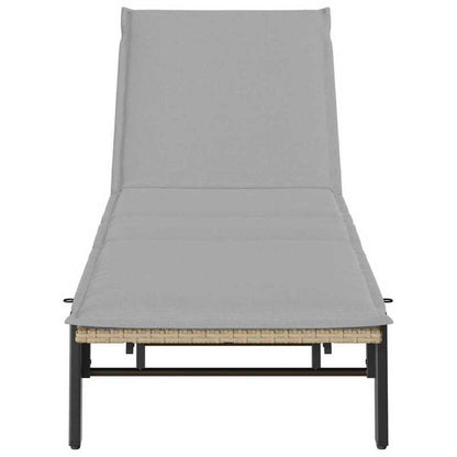 Ligstoel – Zonne-ligstoel – Tuinstoel – Relaxstoel – Lounger – Beige Poly Rattan – Ergonomisch Verstelbaar – Gel Memory Foam Kussen