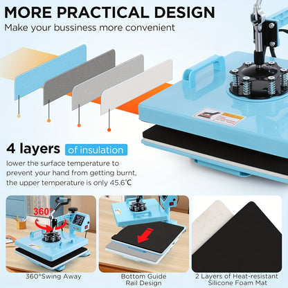 Heat Press Machine, 8in 1/ 5in 1 Shirt Press Machine with 30oz Tumbler Press, Slide Out 360° Swing Away Digital, Industrial-Quality Heat Transfer Sublimation for Tumbler/Mug/Hat/Cap/Plate