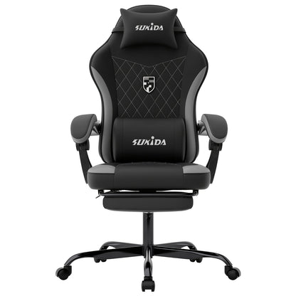 Ergonomische Gaming Stoel – Racing Stoel – Bureaustoel – Gamestoel – Office Chair – Diepgrijs – Verstelbare Rugleuning – Memory Foam Zitting
