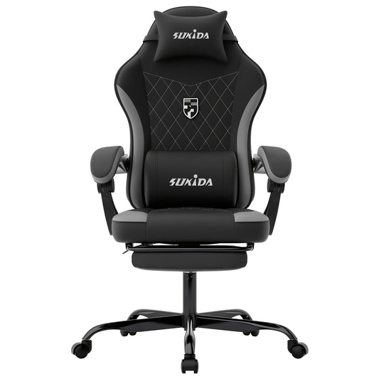 Ergonomische Gaming Stoel – Racing Stoel – Bureaustoel – Gamestoel – Office Chair – Diepgrijs – Verstelbare Rugleuning – Memory Foam Zitting
