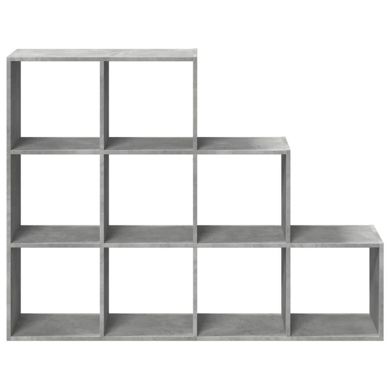 Roomdivider – Kamerscherm – Scheidingswand – Ruimteverdeler – Boekenkast – Betongrijs – 3 Niveaus – MDF en Hout