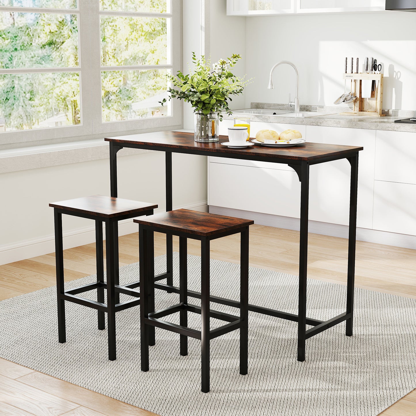 Barset – Bartafelset – Hoog Tafeltje – Barkrukken – Bistro Set – Industrieel Design – Compact 120x48x91 cm – Metalen Frame