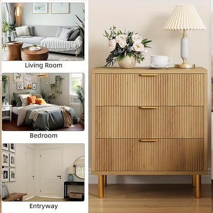 Ladekast – Ladenkast – Commode – Opbergkast – Dressoir – Natuurlijk Eikenhout – 3 Lades – Ruime Opbergruimte – Stevige Europese Stijl – Vrijstaand – 76,2 cm Breed – 68,6 cm Hoog