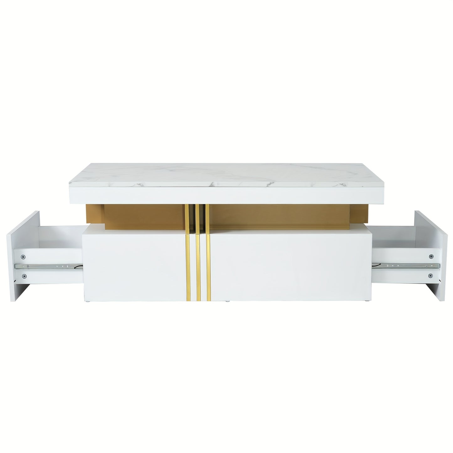 Modern Rectangular Coffee Table, High-gloss Tabletop with 2 Wooden Drawers, Marble Top, for Living Room, 100*50*40cm