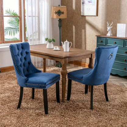 2pcs Modern Luxury Velvet Dining Chair Set with Button-Tufted Backrest & Chrome Nailhead Trim - Plush Cushioned Seats, Sturdy Hardwood Legs, Solid Back - Beige/Gray//Black/Orange - Versatile for Kitchen, Dining Room, Bar Stoo