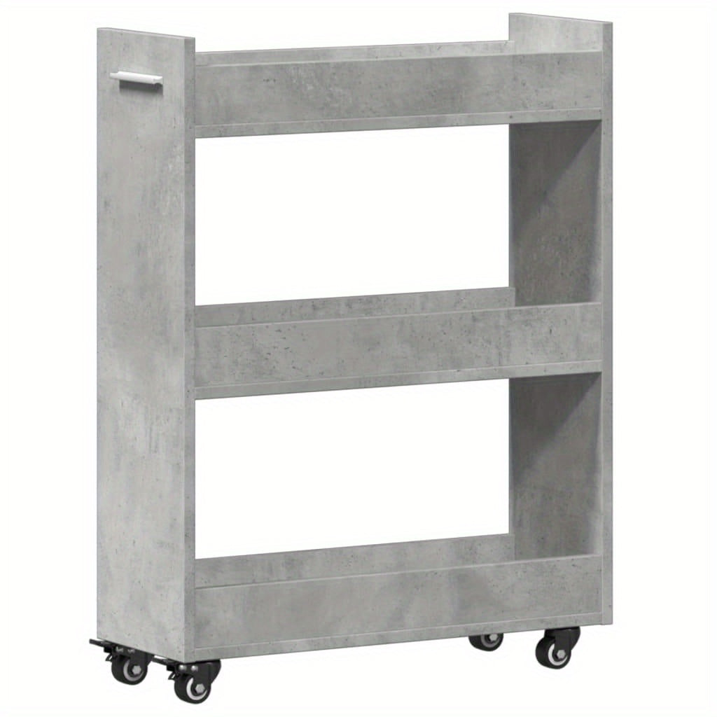 Opbergkast – Kast met wielen – Bureaukast – Opbergmeubel – Rollende kast – Beton grijs – Stevig hout – 60x22x79 cm