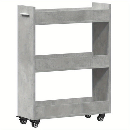 Opbergkast – Kast met wielen – Bureaukast – Opbergmeubel – Rollende kast – Beton grijs – Stevig hout – 60x22x79 cm
