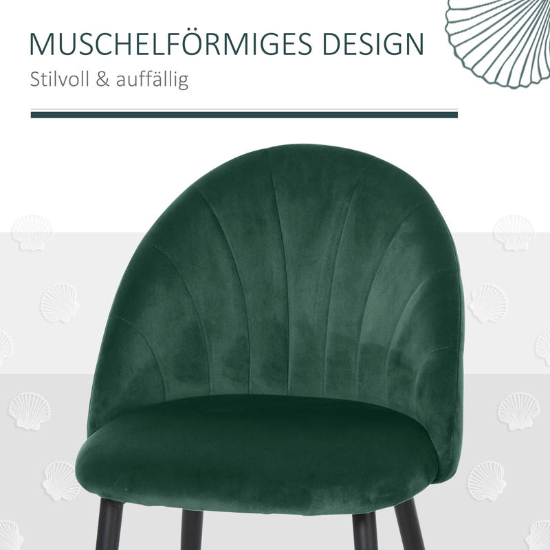Eetkamerstoel – Stoel – Kuipstoel – Keukenstoel – Zitmeubel – Set van 2 – Comfortabele Ergonomische Rugleuning – Groen Beklede Stoel 52x54x79 cm