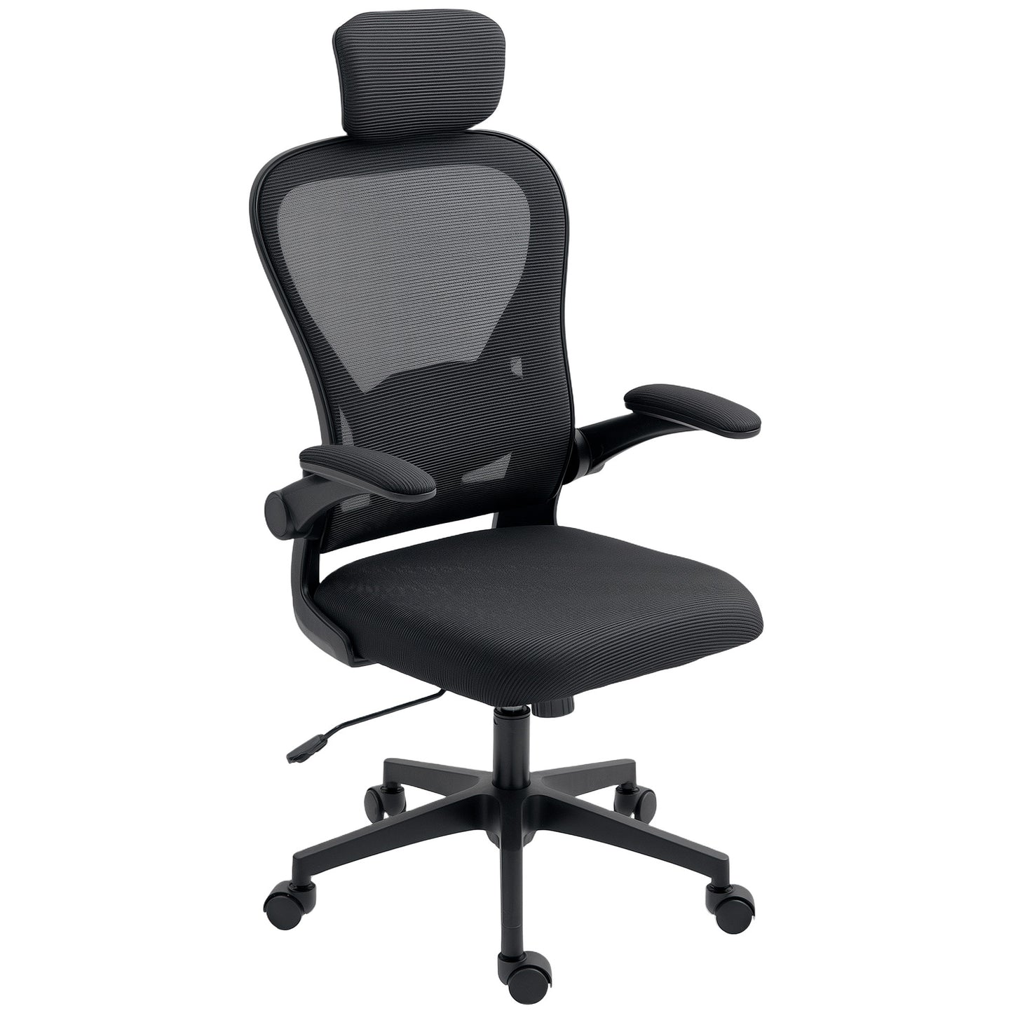 Ergonomische bureaustoel – Comfortabele werkstoel – Office chair – Desk chair – Zwarte bureaustoel – Verstelbare lendensteun – Opklapbare armleuningen
