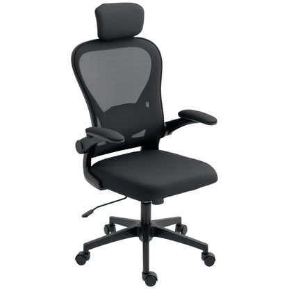 Ergonomische bureaustoel – Comfortabele werkstoel – Office chair – Desk chair – Zwarte bureaustoel – Verstelbare lendensteun – Opklapbare armleuningen