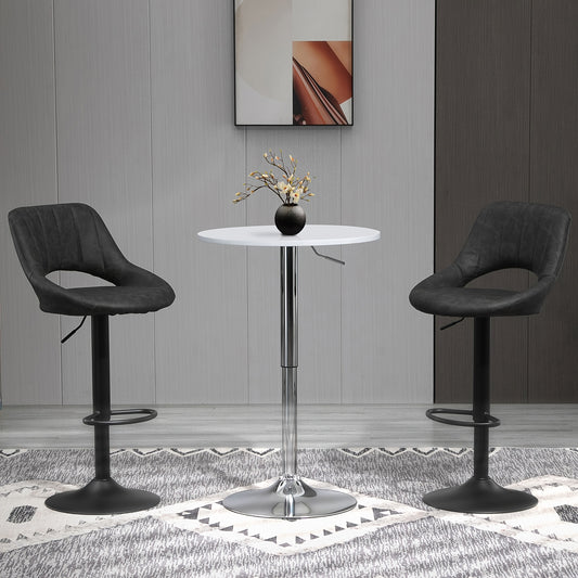 Barstoel – Barkruk – Keukenstoel – Barkruk – Stoel – Draaibaar – Verstelbaar Hoogte – Metaal Frame – Leerlook – Met Voetensteun – 44x49x90-110 cm – Grijs