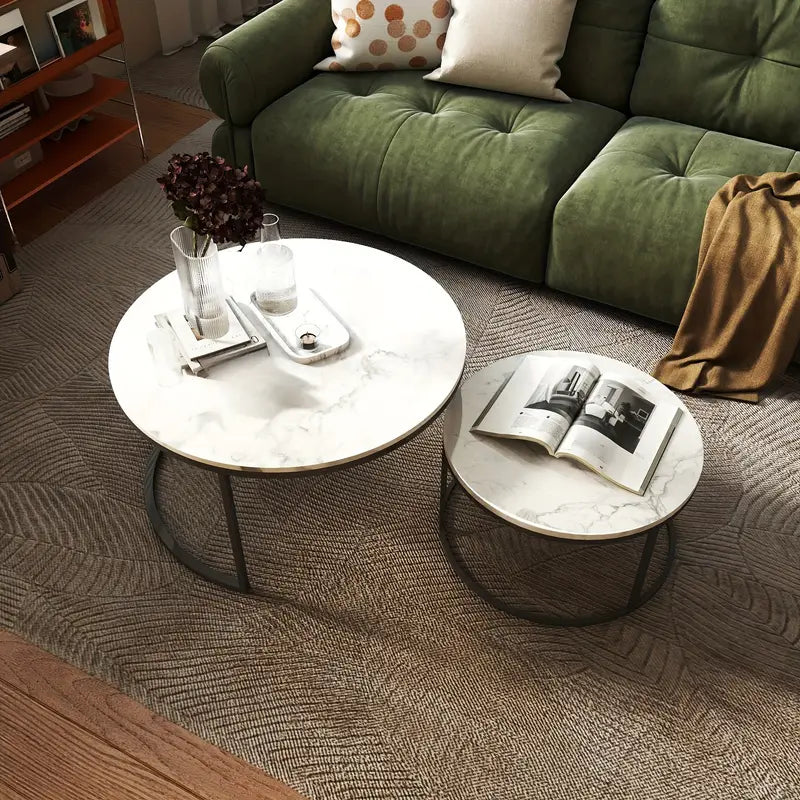 Salontafel Set – Bijzettafels – Ronde Tafel – Stapelbare Tafels – Woonkamer Tafels – 2-delig – Stalen Poten – Natuurlijke Look – Groot 80x45 cm & Klein 60x35 cm