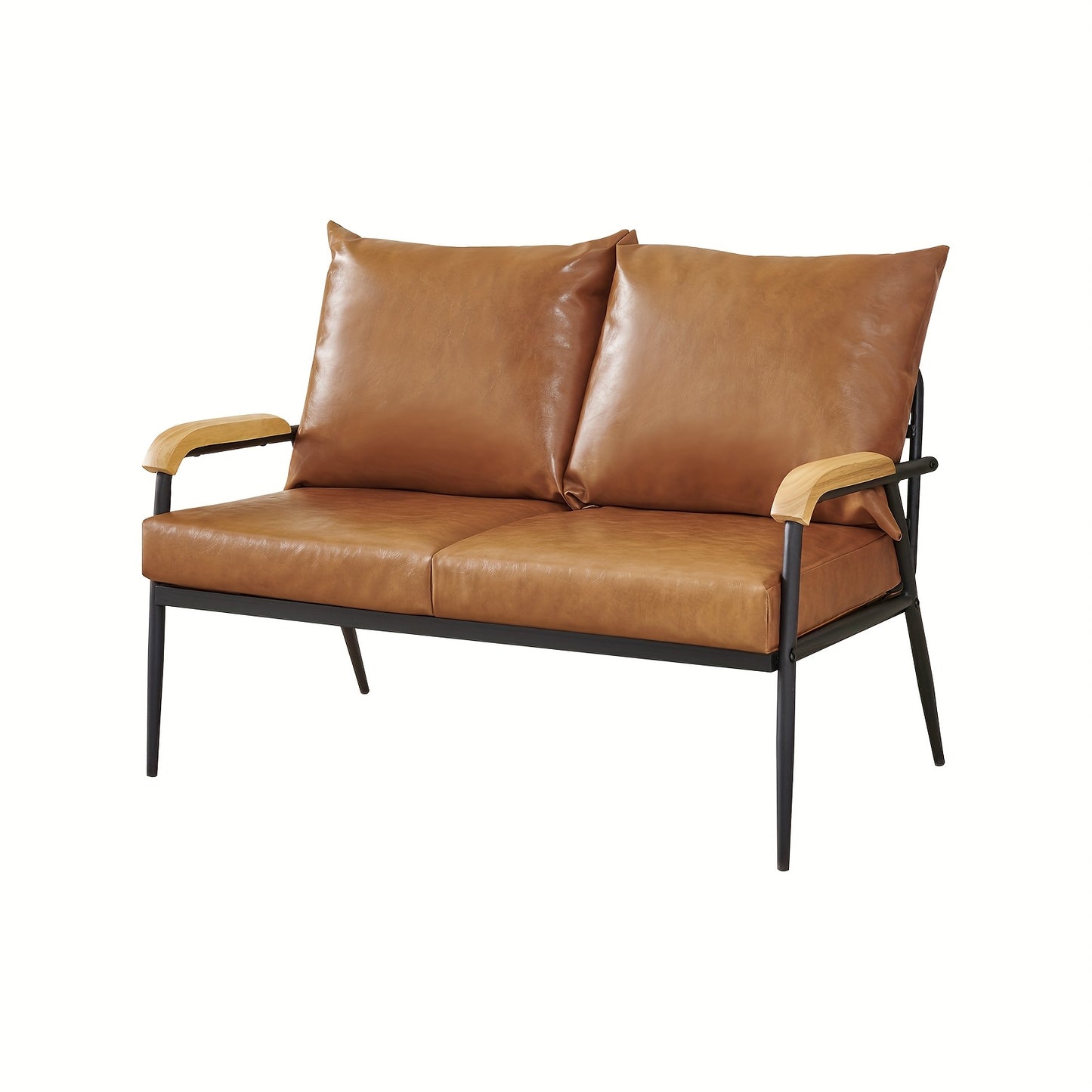 2-Zits Bank – Loveseat – Settee – Fauteuil – Loungebank – Kunstleer Met Memory Foam – Stevig Metalen Frame – Warm Bruin