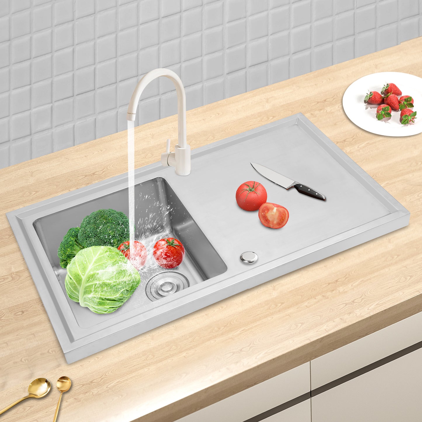 Keukenspoelbak – Spoelbak – Gootsteen – Wasbak – Afwasbak – RVS 201 Roestvrij Staal – 40x40 cm – Met Filtermand