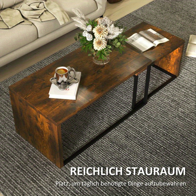 Koffietafelset – Bijzettafel – Salontafel – Tafeltje – Woonkamertafel – Set Van 2 – Zwart En Bruin – Hout Met Metaal – Compact En Functioneel