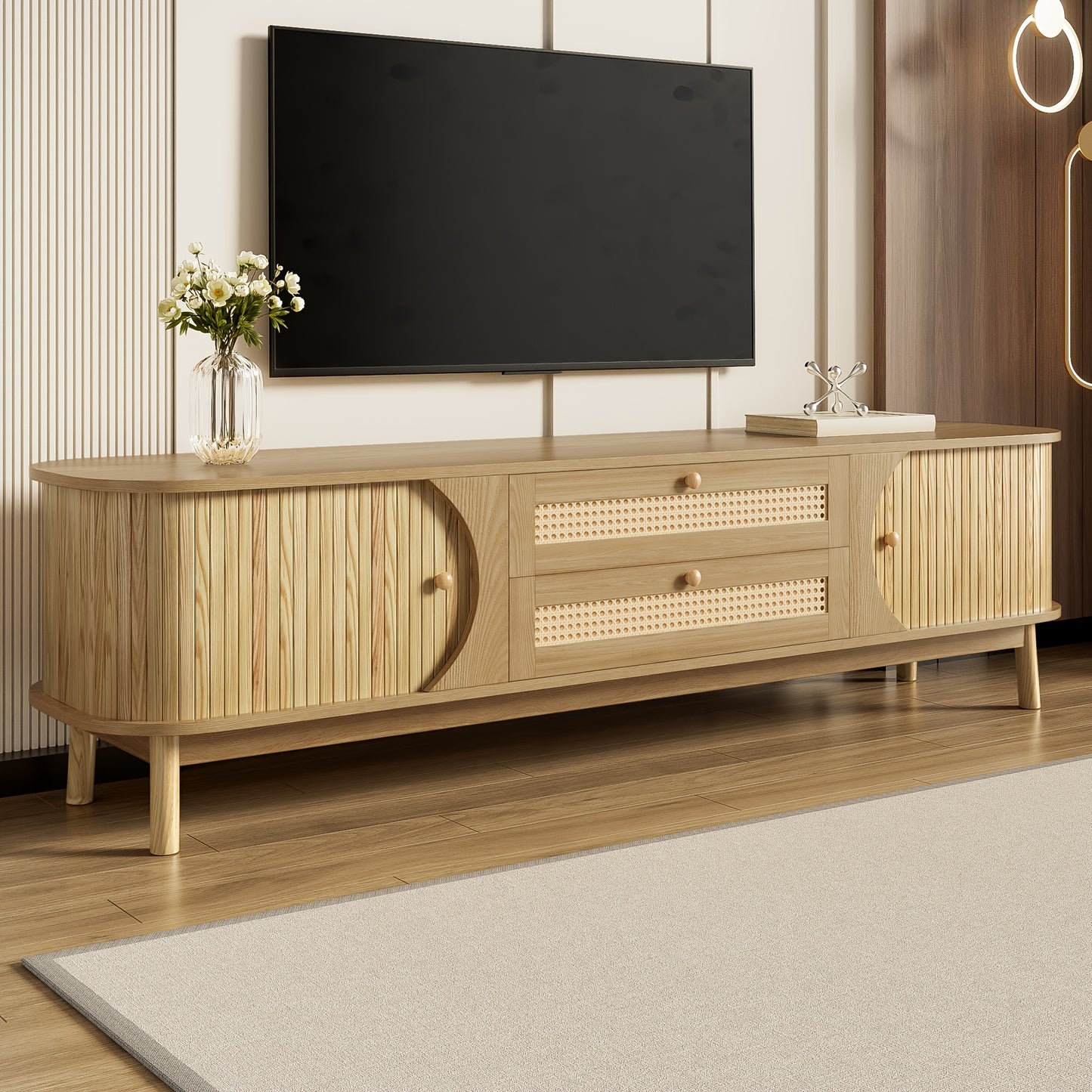 Retro TV-kast – Media Meubel – Tv Meubel – Opbergkast – Dressoir – Bamboe en Riet – Volledig Gemonteerd – Compact & Duurzaam