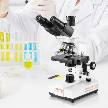 Microscoop – Trinoculair Microscoop – Compound Microscoop – Biologisch Microscoop – Laboratorium Microscoop – 40x-5000x Vergroting – Dubbele Laag Mechanische Preparaattafel