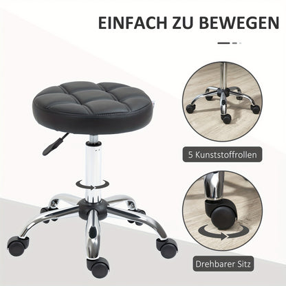 Draaistoel – Bureaustoel – Kantoostoel – Loungestoel – Kruk – Verstelbaar In Hoogte – 360° Draaibaar – Metaal Frame – Gestoffeerd Imitatieleer – Wieltjes – Ergonomisch