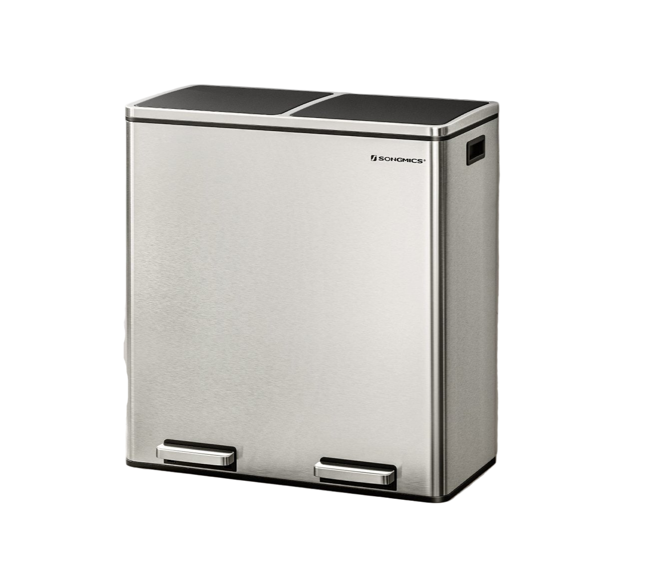 Afvalbak – Prullenbak – Vuilnisbak – Afvalemmer – Gft Bak – 2 Compartimenten – Met Metalen Pedalen – 60 Liter – Soft Close – Uitneembare Kunststof Binnenemmers – 58.6 x 32 x 65 cm - Zilver-Zwart