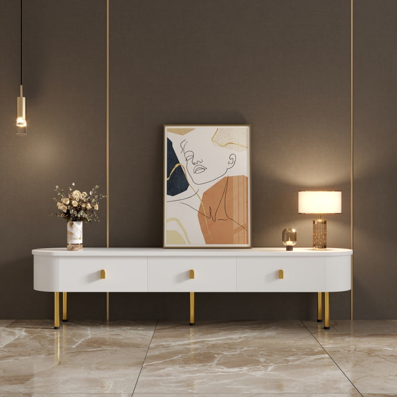 TV Meubel – Tv Kast – Lowboard – Dressoir – Media Meubel – Modern Design – Gouden Handgrepen – Gebogen Hoeken