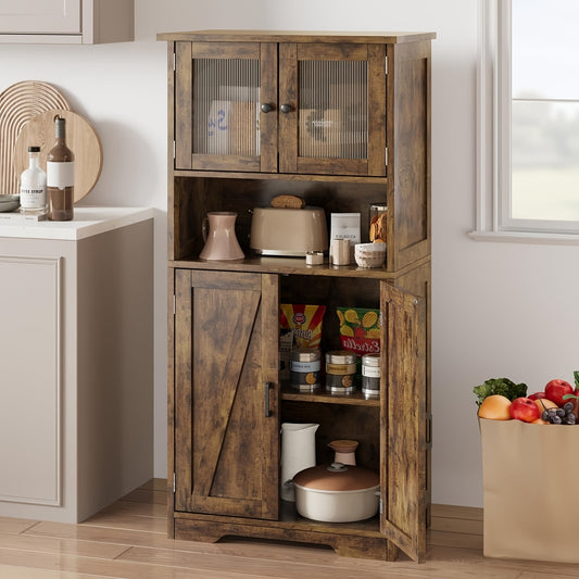 Badkamerkast – Opbergkast – Keukenkast – Woonkamerkast – Kast Met Glasdeuren – Vintage Grijs – Verstelbare Planken – Duurzaam MDF & Hout