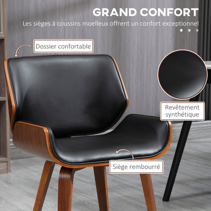 Vintage Eetkamerstoelen – Stoelen – Eetkamerstoelen Set – Kuipstoelen – Design Stoelen – Zwarte Synthetisch Leren Zitting – Houten Poten – Comfortabele Foam Vulling