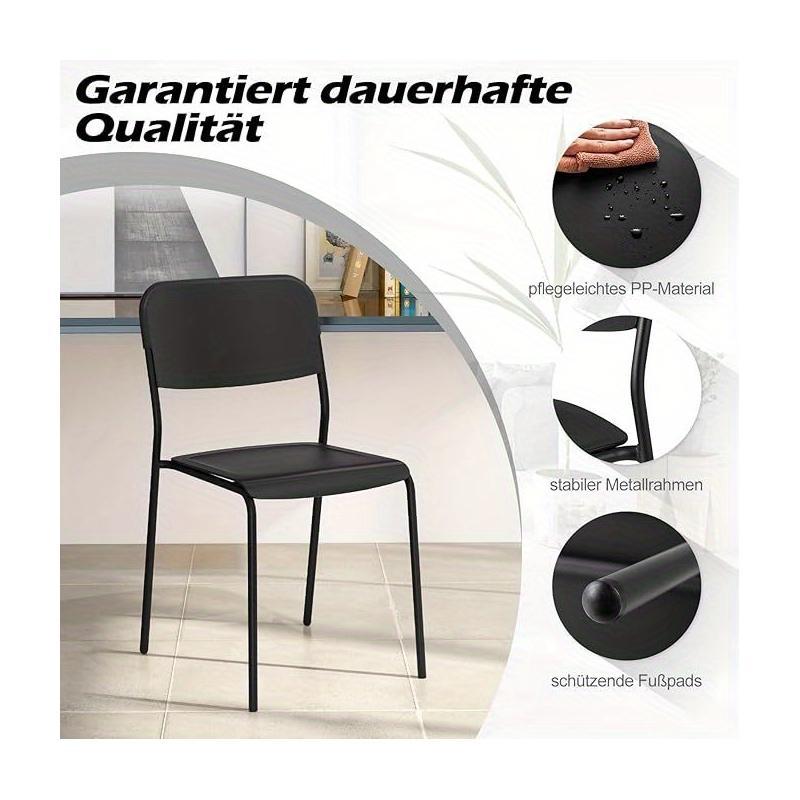 Set of 4 Dining Room Chairs, Stackable Kitchen Chairs with Backrest & Metal Legs, Polypropylene Seat, Chair without Armrests, Stacking Chairs for Dining Room, Living Room, Restaurant (Black)