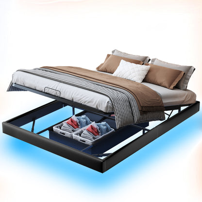 Upholstered Bed – Gestoffeerd Bed – Tweepersoonsbed – Bedframe – Slaapbank – Zwevend Design – Opbergruimte Onder Bed – 160x200 cm – PU Materiaal Beige