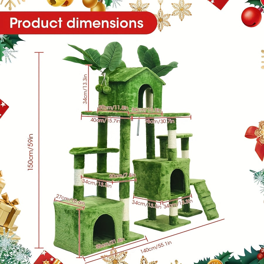 Kattenklimtoren – Kattenboom – Krabpaal – Speeltoren – Klimmeubel – Hoog 149,86 cm – Duurzaam Houten Frame – Zachte Bekleding