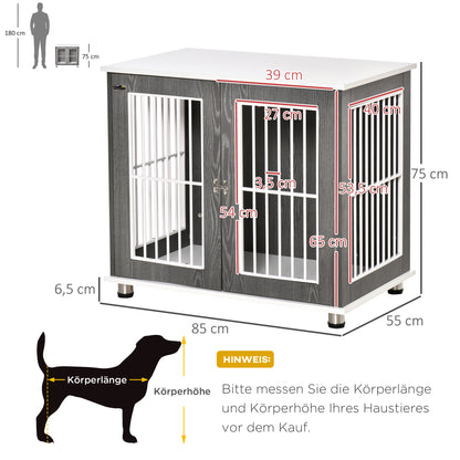 Hondenbench – Hondenkooi – Transportbench – Hondenhok – Dierenbench – Vergrendelbare Hondenbench – Stevig Houten Frame – Verstelbare Voetjes – Grijs-Witte Kleur