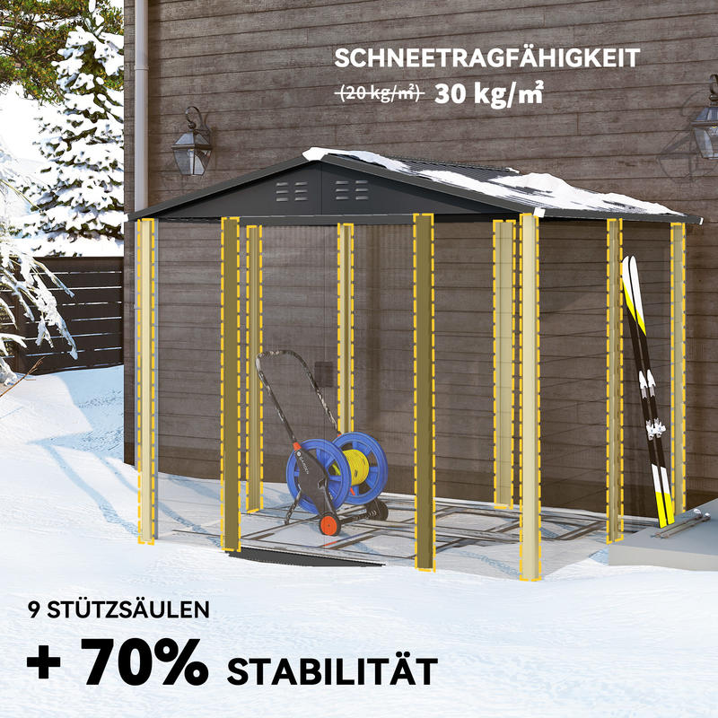Metal Storage Shed, Weatherproof & Rust-Resistant, Lockable, 2.40 X 2.06 X 1.98 M, Teak, Temporary, Removable. Sturdy And Durable Outdoor Storage Space, Garden House, Tool Room, Yard Storage.