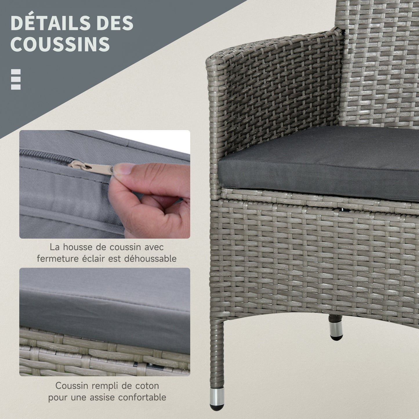 Bistro Set 2-Zits – Tuinset – Loungeset – Balkonmeubilair – Zitgroep – Wicker Rattan – Grijze Kussens – Temperglas Tafel