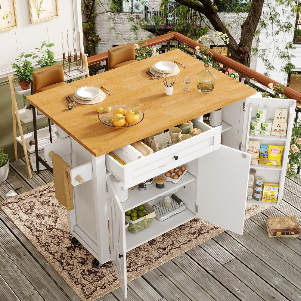 Keukenkast – Keukenmeubel – Opbergkast – Buffetkast – Keukenonderkast – Uitschuifbaar Keukenwagentje Met Wieltjes – Inclusief Handdoekrek & Kruidenrek – Afmetingen 99x70(40)x90 cm – Wit