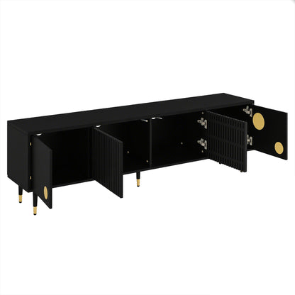 TV-meubel – Lowboard – TV-kast – TV-dressoir – Tv-meubel Zwart – Lattice Front Met Gouden Accenten – 170x36x54 cm – Verstelbare Poten & Kabeldoorvoer