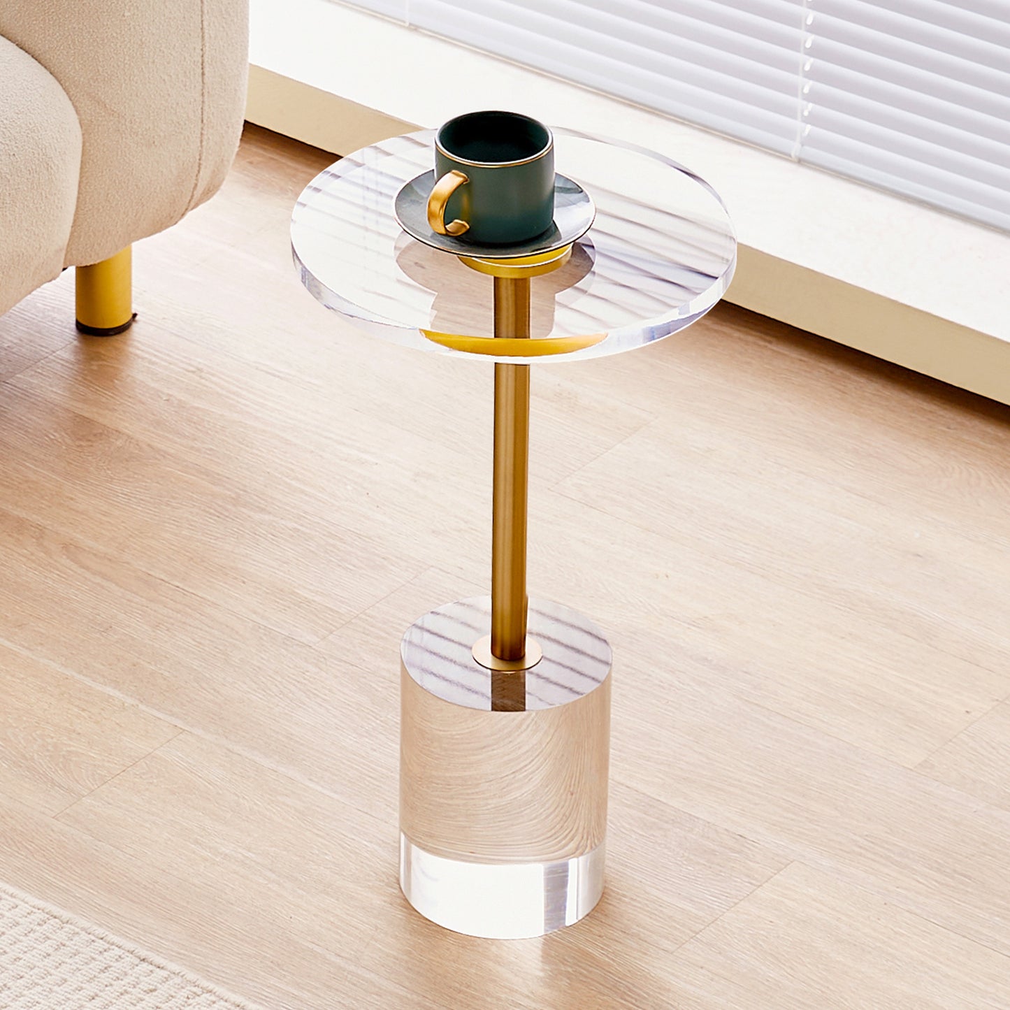 Bijzettafel – Tafeltje – Nachtkastje – Salontafel – Banktafel – Helder Acryl – Rond Tafelblad 30 cm – Hoogte 54 cm