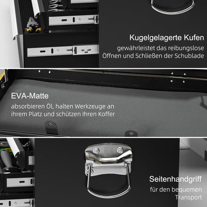 Gereedschapskist – Gereedschapsbox – Opbergkist – Werkplaatskist – Toolkist – Zwart Staal – Afsluitbaar Met 3 Lades – 60x26x34 cm Compact