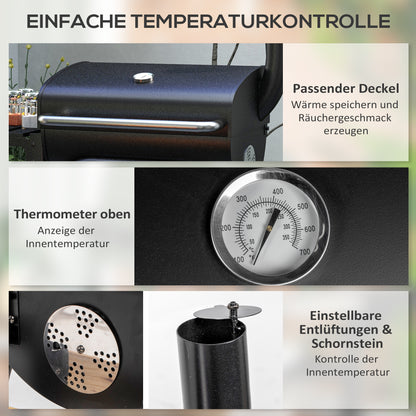 Houtskoolgrill – Barbecue – Smoker – BBQ Grill – Kolengril – Zwart – Groot Grilloppervlak 83x46,5 cm – Ingebouwde Thermometer