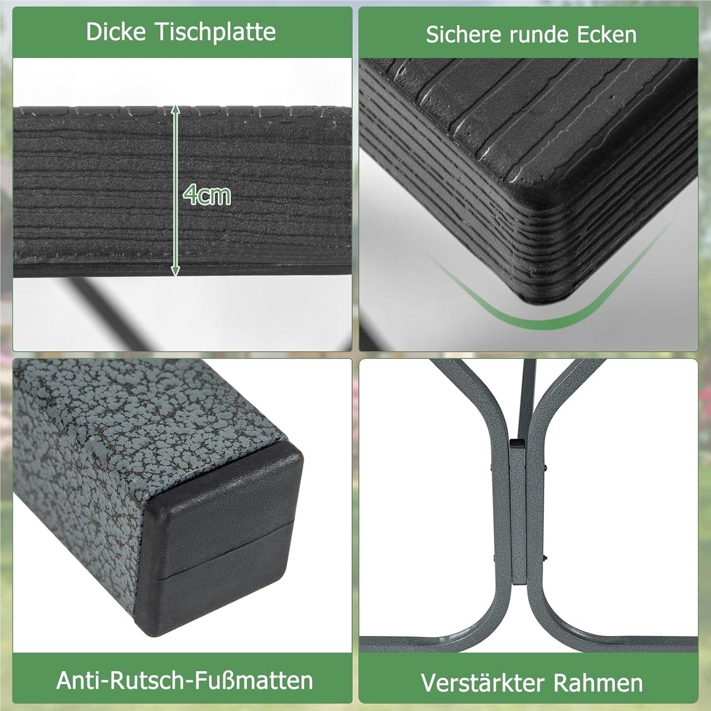 Bier Tent Set – Bierbank Set – Picknicktafel – Feesttafel – Tuinset – Weerbestendig HDPE Blad – Inclusief Parasolgat – Zwart – Geschikt Voor 6-8 Personen – Robuust Metalen Frame