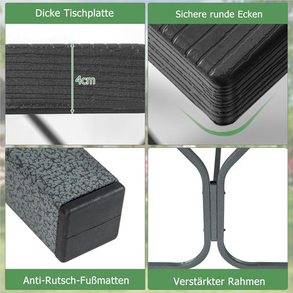 Bier Tent Set – Bierbank Set – Picknicktafel – Feesttafel – Tuinset – Weerbestendig HDPE Blad – Inclusief Parasolgat – Zwart – Geschikt Voor 6-8 Personen – Robuust Metalen Frame