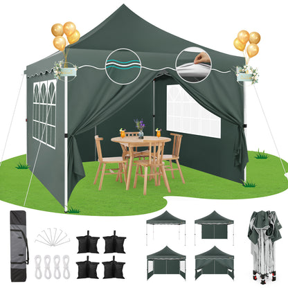 Partytent – Paviljoen – Feesttent – Tuintent – Overkapping – Pop-up – Met 4 Zijwanden – 3,05x3,05 m – Versterkt Carbonstaal Frame – Waterdicht Oxford Stof