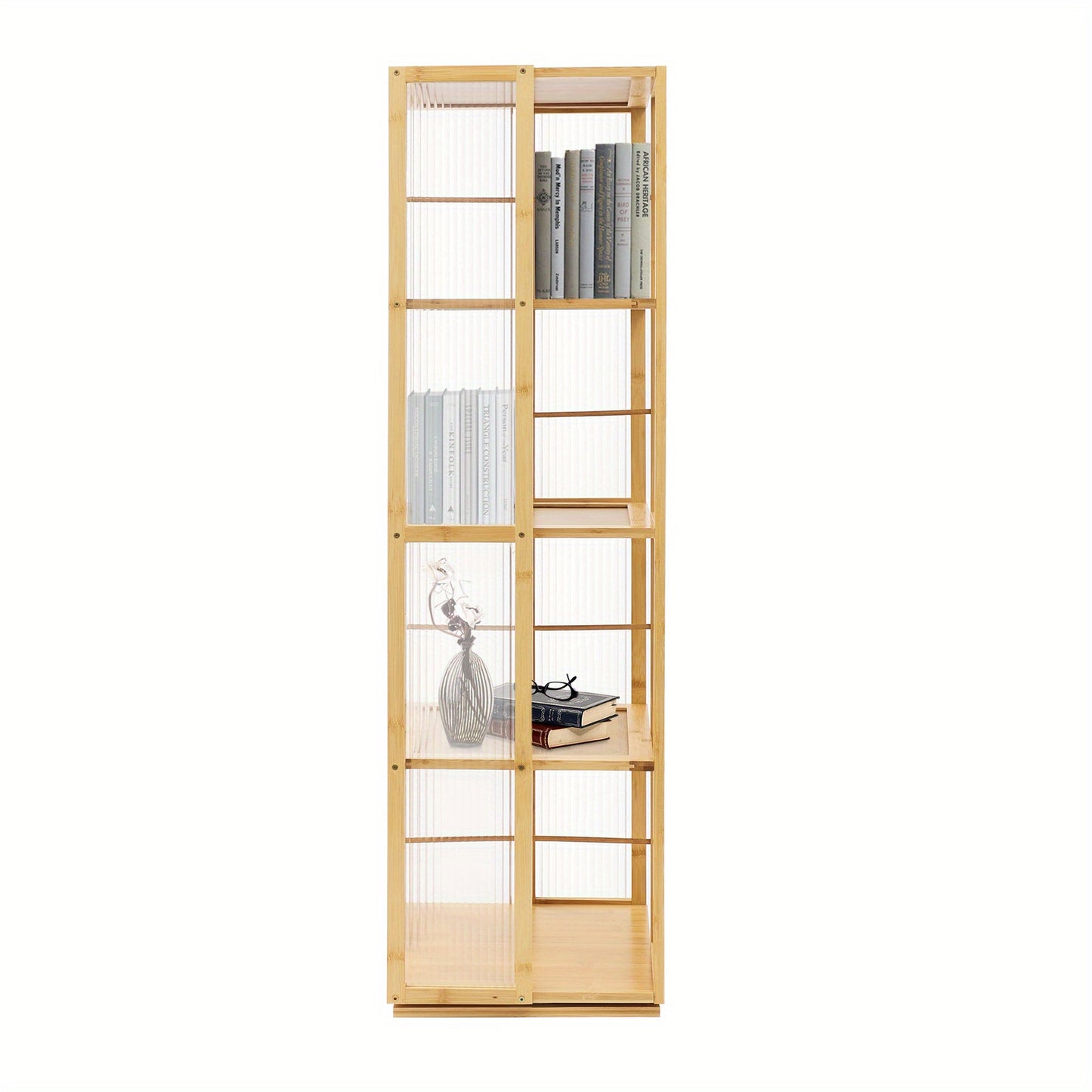 Boekenrek – Boekenplank – Boekenkast – Opbergkast – Draaibaar – 360° Draaibaar Ontwerp – Gerecycled Moso Bamboe & Acryl – Vrijstaand – 124 cm Hoog – Max 10 kg Per Plank