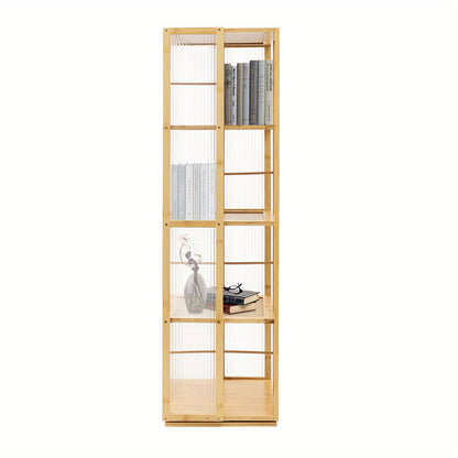 Boekenrek – Boekenplank – Boekenkast – Opbergkast – Draaibaar – 360° Draaibaar Ontwerp – Gerecycled Moso Bamboe & Acryl – Vrijstaand – 124 cm Hoog – Max 10 kg Per Plank