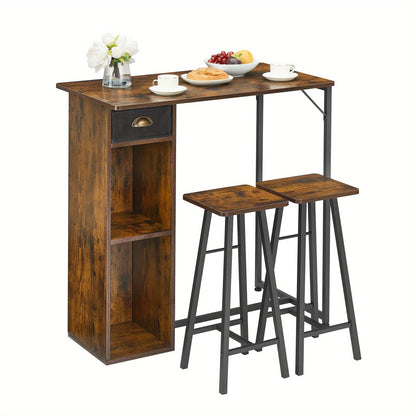 3pcs (or Set of 2 expandable) Retro Bar Table and Chairs Set with Storage Drawer - Counter Height Small Dining Table & Stools, Space-Saving Pub Table Set for Apartment,, Dorm - Easy Assembly, Non-Wood Durable Furniture
