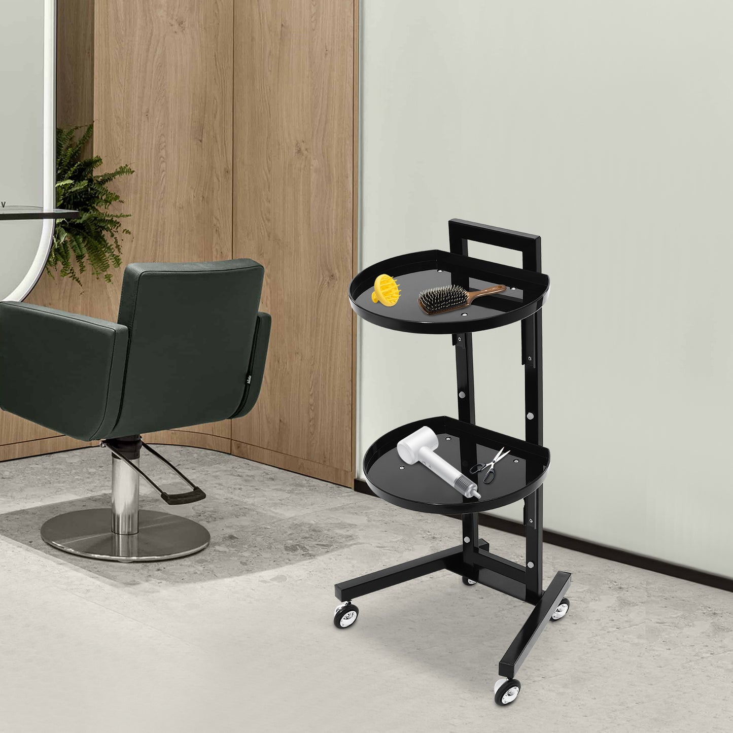 salmontrolley – salonkar – behandelwagen – verzorgingstrolley – opbergtrolley – 2-laags – koolstofstaal en kunststof – mobiel met 4 wielen – zonder stroomgebruik