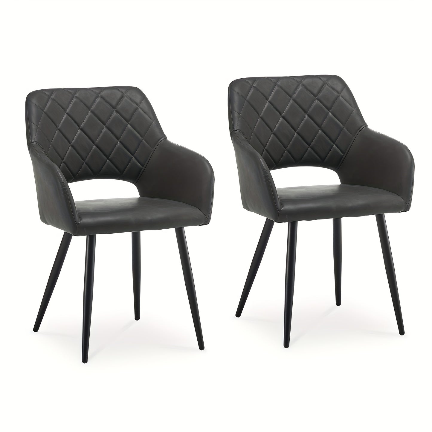 Eetkamerstoel – Stoel – Designstoel – Keukenstoel – Barkruk – Set Van 2 – Kunstleer Met Memory Foam – Metalen Frame Donkergrijs