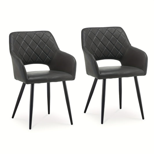 Eetkamerstoel – Stoel – Designstoel – Keukenstoel – Barkruk – Set Van 2 – Kunstleer Met Memory Foam – Metalen Frame Donkergrijs